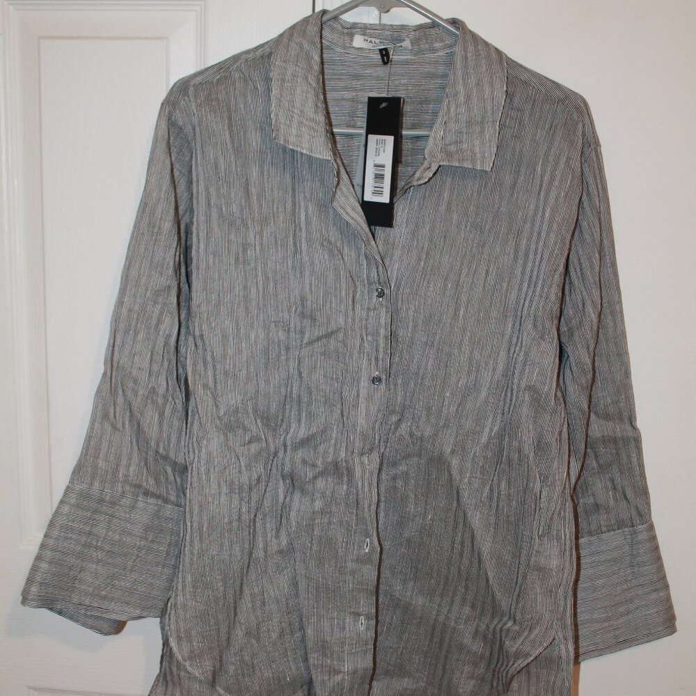 NEW Halston Heritage metallic blouse with flare sleeve